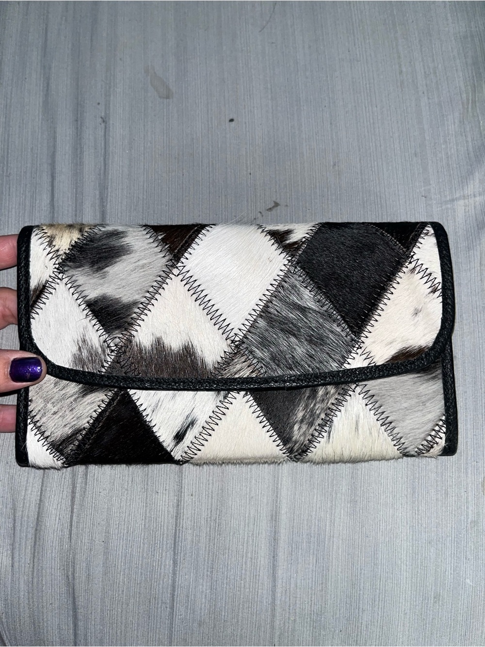 Black & White Patchwork Haircalf Envelope Clutch